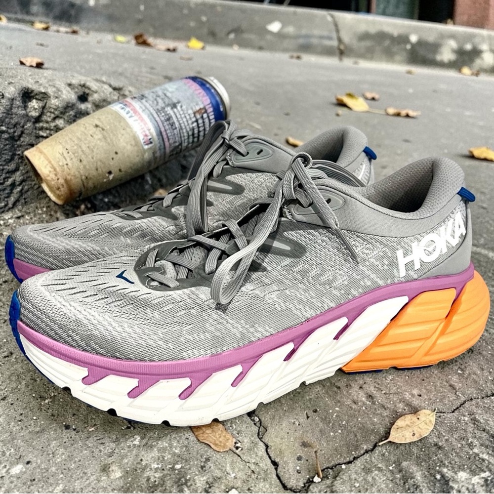Hoka One One  Gaviota 4 Women's  10B Gray Pink Orange Running Shoes Athletic - Picture 2 of 6